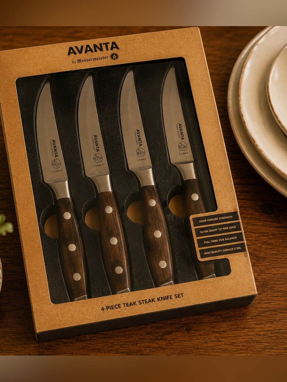 Avanta 4 Piece Pakkawood Steak Knife Set by Messermeister German Stainless Steel